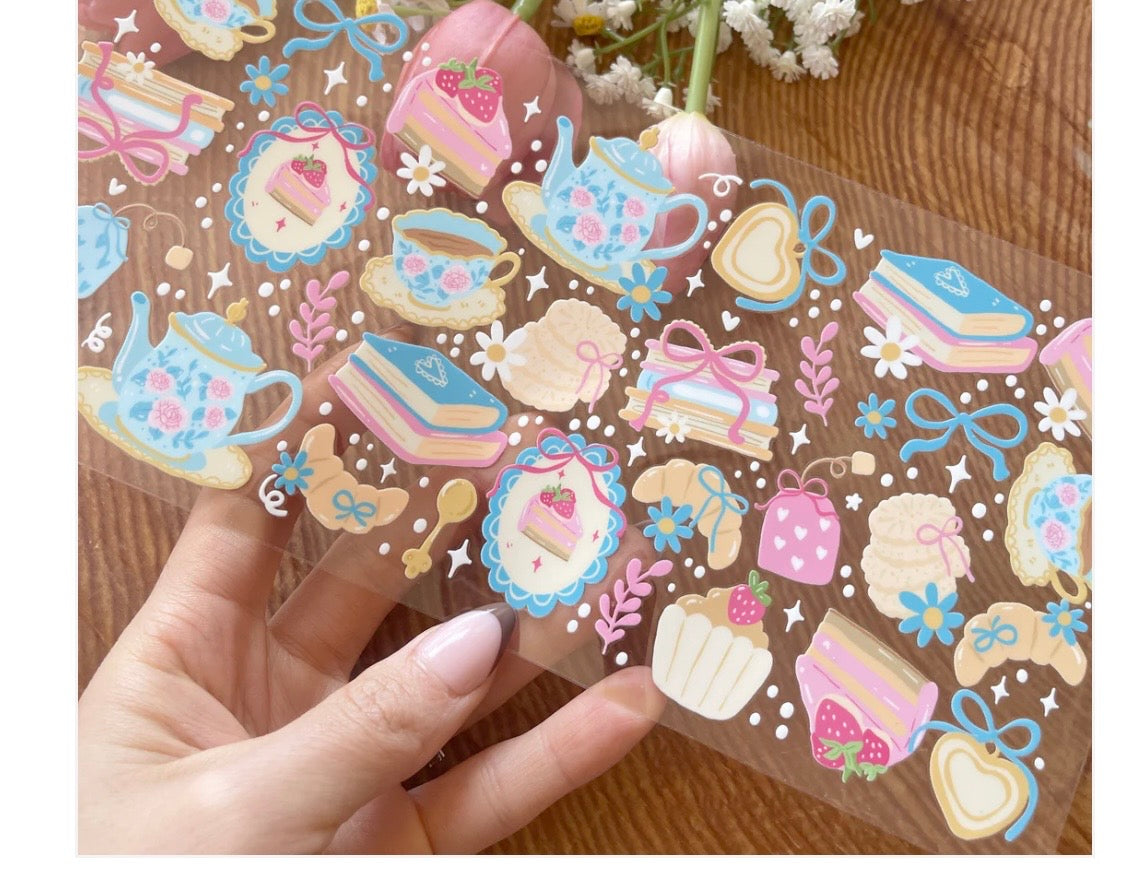 Blue Coquette Tea Time 16oz Glass Cup with Lid and Glass Straw Included