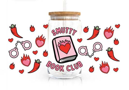 Smutty Book Club 16oz Glass Cup with Lid and Glass Straw Included