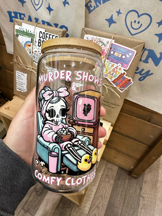 Murder Shows & Comfy Clothes Glass Cup