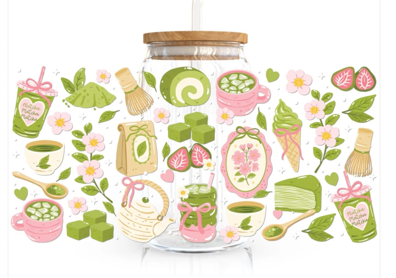 Matcha 16oz Glass Cup with Lid and Glass Straw Included