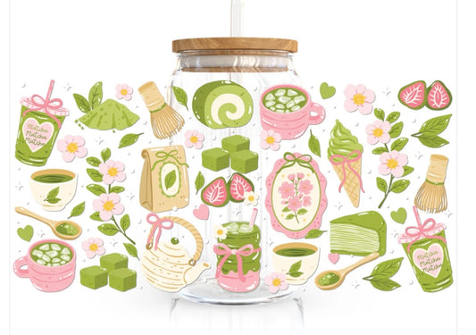 Matcha 16oz Glass Cup with Lid and Glass Straw Included